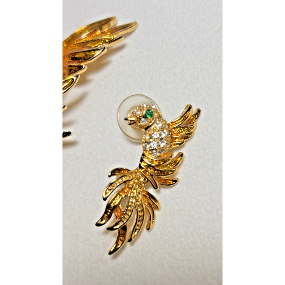 Vtg Set 3, Bird of Paradise Lg 3" Enamel Rhinestone Chrystal Pin Brooch/Earrings - Picture 6 of 16